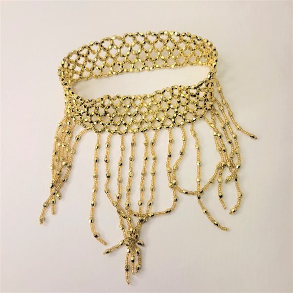 Gold Tassel Choker Necklace & Arm Wrist Jewelry Accessory Halloween Costume NEW - Picture 3 of 14